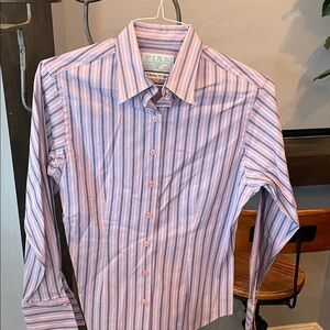 thomas pink dress shirts Pale Slim Fit Essential Linen Formal Shirt 16 Neck Thomas Pink striped french cuff